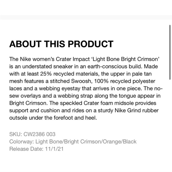 Nike Crater Impact Light Bone Bright Crimson Sneakers Athletic Shoes Size 8,5 - Picture 15 of 15